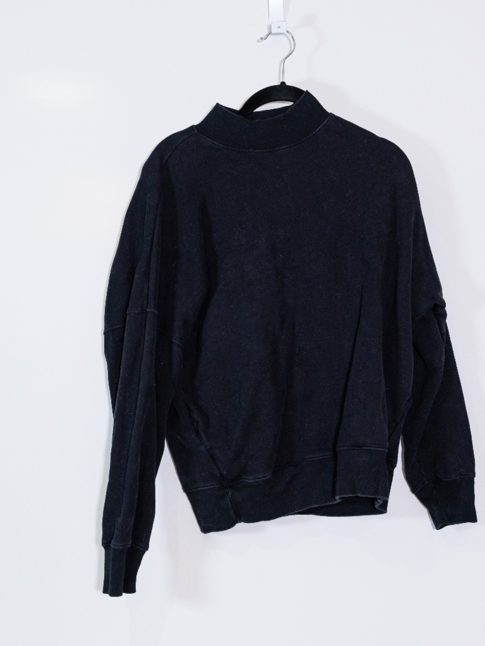 TNA Aritzia Cozy AF Fleece Boyfriend Mock Neck Cotton Pullover Sweatshirt Black